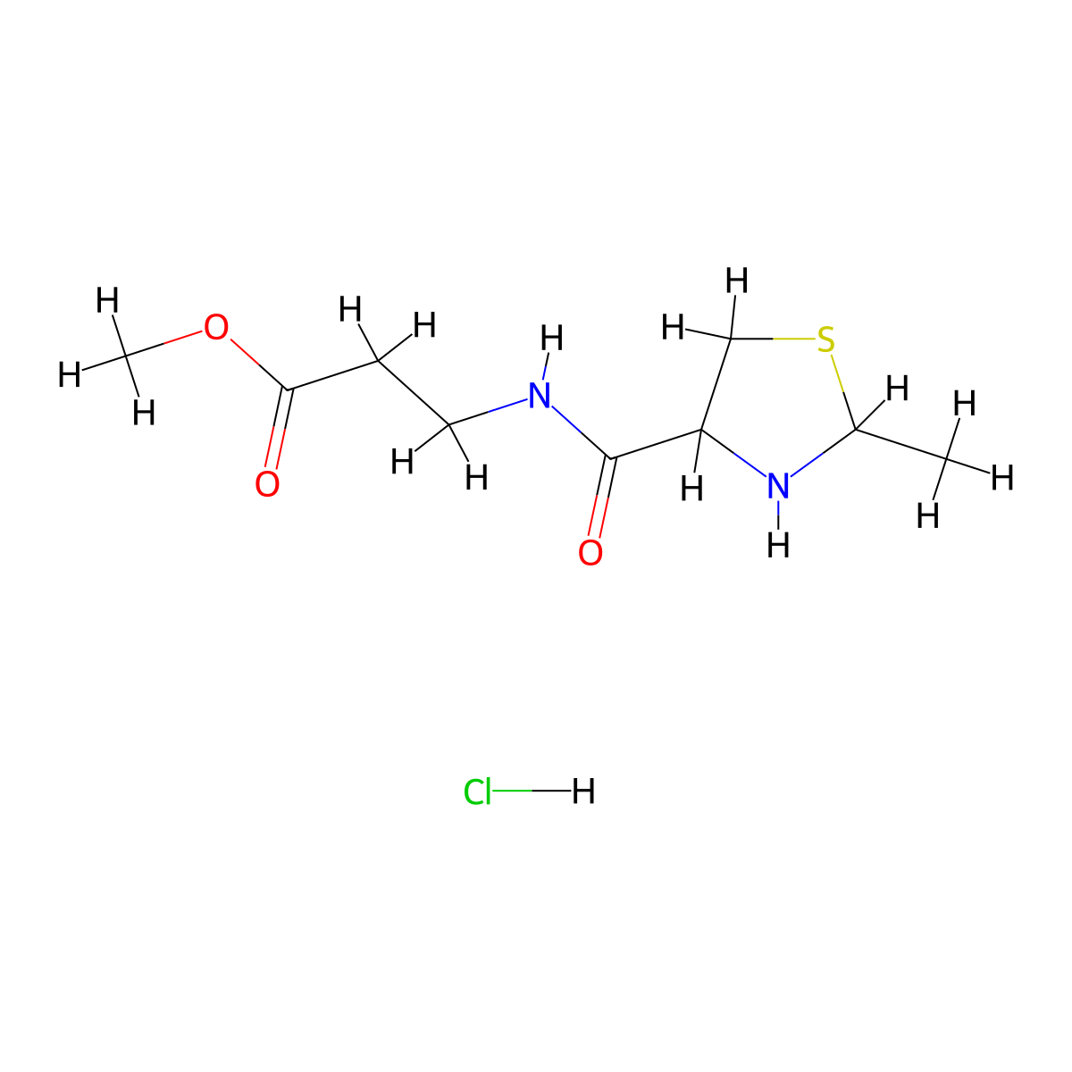 Methyl 3-[(2-methyl-1,3-thiazolidin-4-yl)formamido]propanoate hydrochloride molecular structure, CAS 105292-63-5