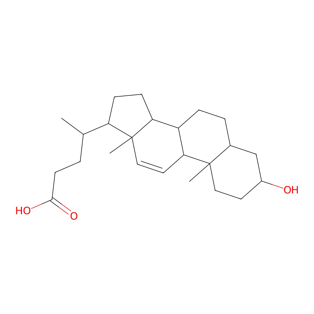 Lithocholenic acid molecular structure, CAS 1053-37-8