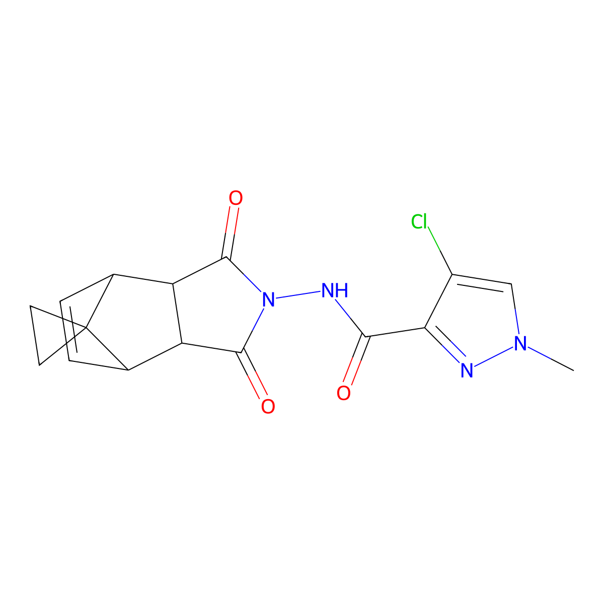 4-{[(4-chloro-1-methyl-1H-pyrazol-3-yl)carbonyl]amino}-3,5-dioxo-4-azatricyclo[5.2.1.0~2,6~]dec-8-ene-10-spiro-1'-cyclopropane molecular structure, CAS 1053071-35-4