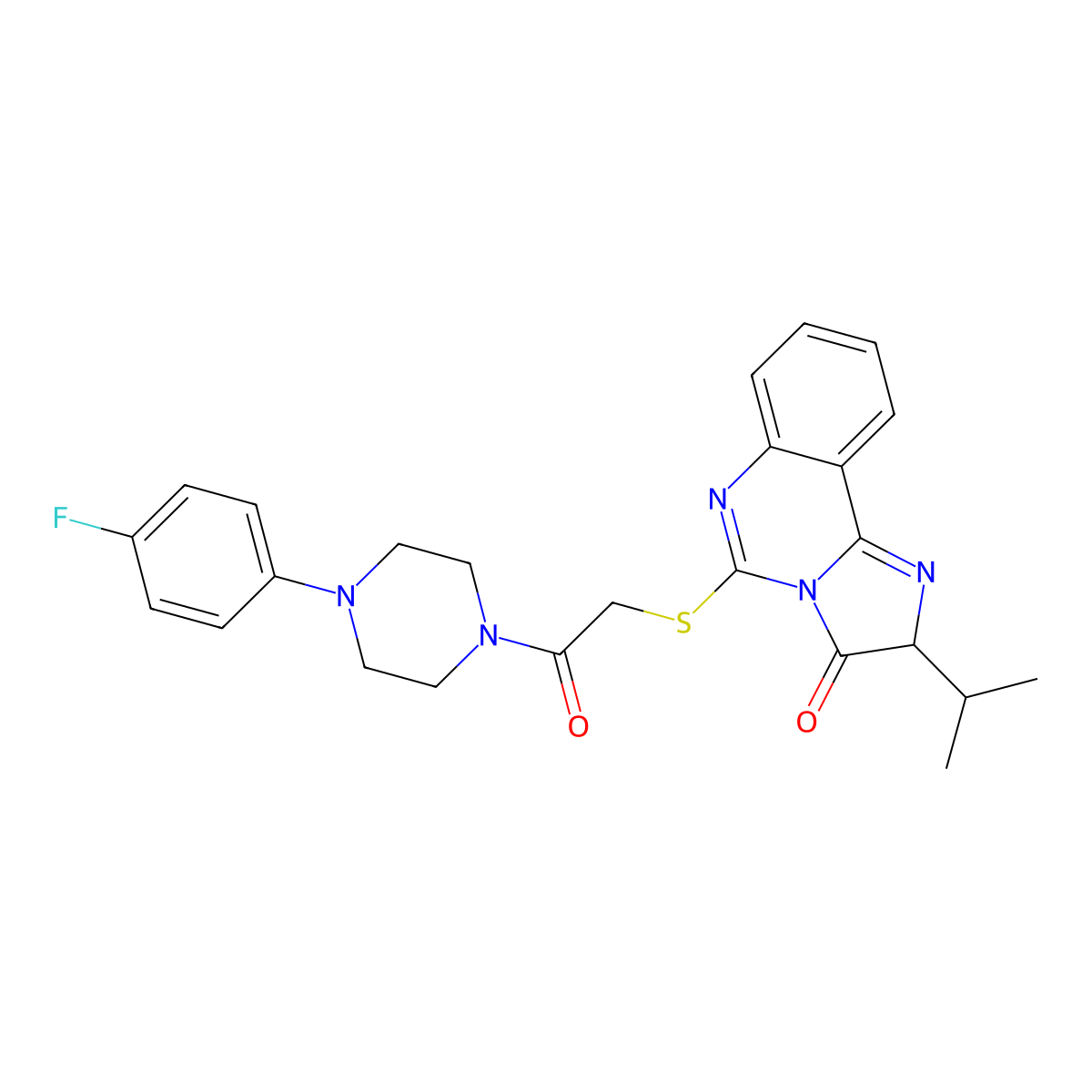 5-((2-(4-(4-fluorophenyl)piperazin-1-yl)-2-oxoethyl)thio)-2-isopropylimidazo[1,2-c]quinazolin-3(2H)-one molecular structure, CAS 1053076-16-6