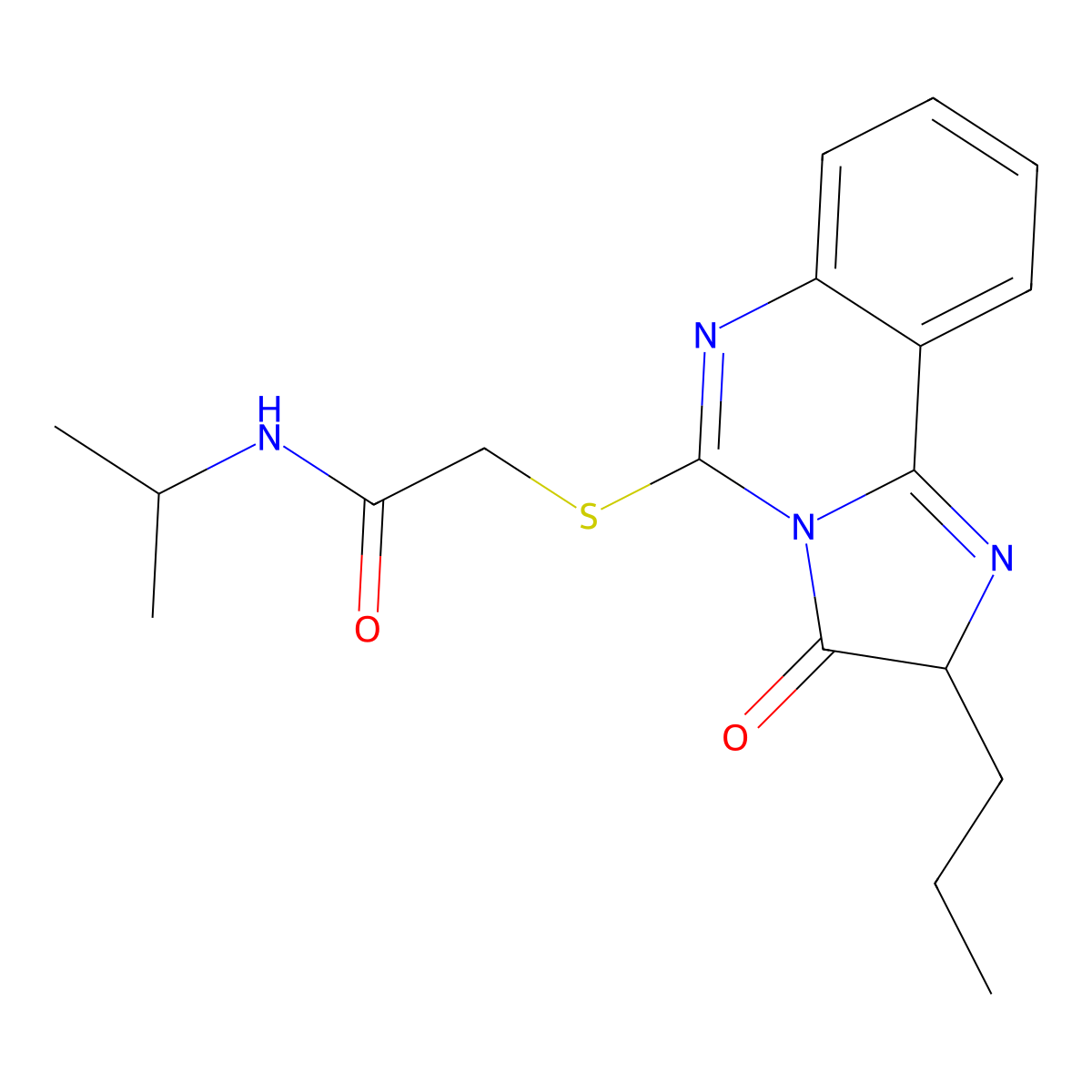 2-({3-oxo-2-propyl-2H,3H-imidazo[1,2-c]quinazolin-5-yl}sulfanyl)-N-(propan-2-yl)acetamide molecular structure, CAS 1053077-41-0