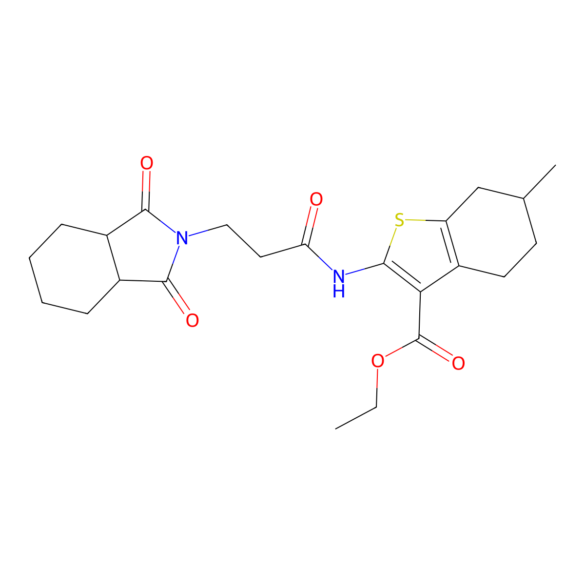 ethyl 2-{[3-(1,3-dioxooctahydro-2H-isoindol-2-yl)propanoyl]amino}-6-methyl-4,5,6,7-tetrahydro-1-benzothiophene-3-carboxylate molecular structure, CAS 1053077-55-6