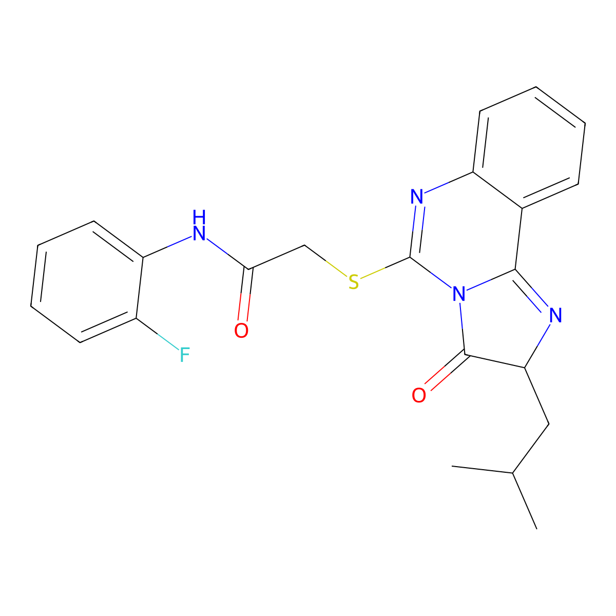 N-(2-fluorophenyl)-2-{[2-(2-methylpropyl)-3-oxo-2H,3H-imidazo[1,2-c]quinazolin-5-yl]sulfanyl}acetamide molecular structure, CAS 1053078-39-9