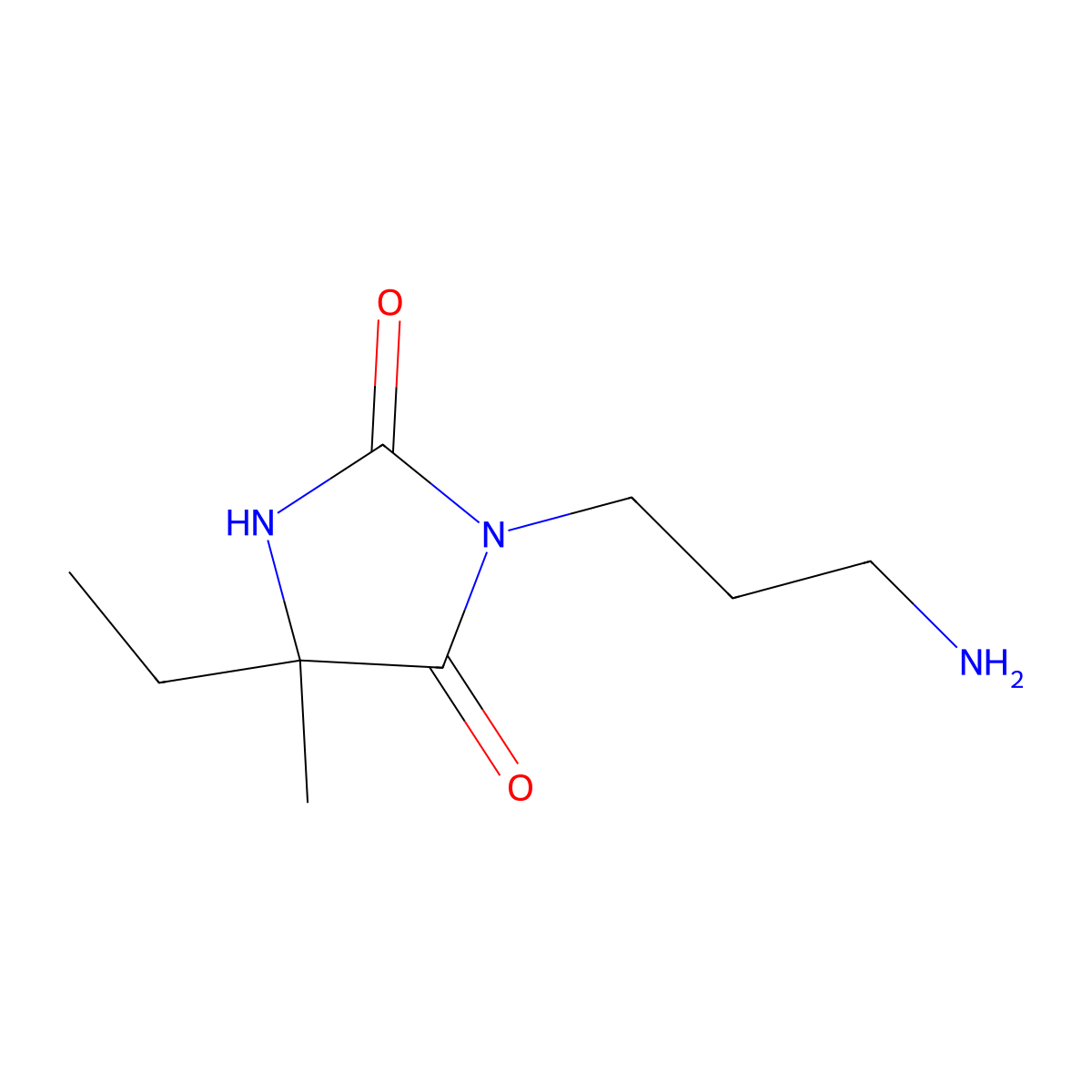 3-(3-Aminopropyl)-5-ethyl-5-methylimidazolidine-2,4-dione molecular structure, CAS 1053078-69-5