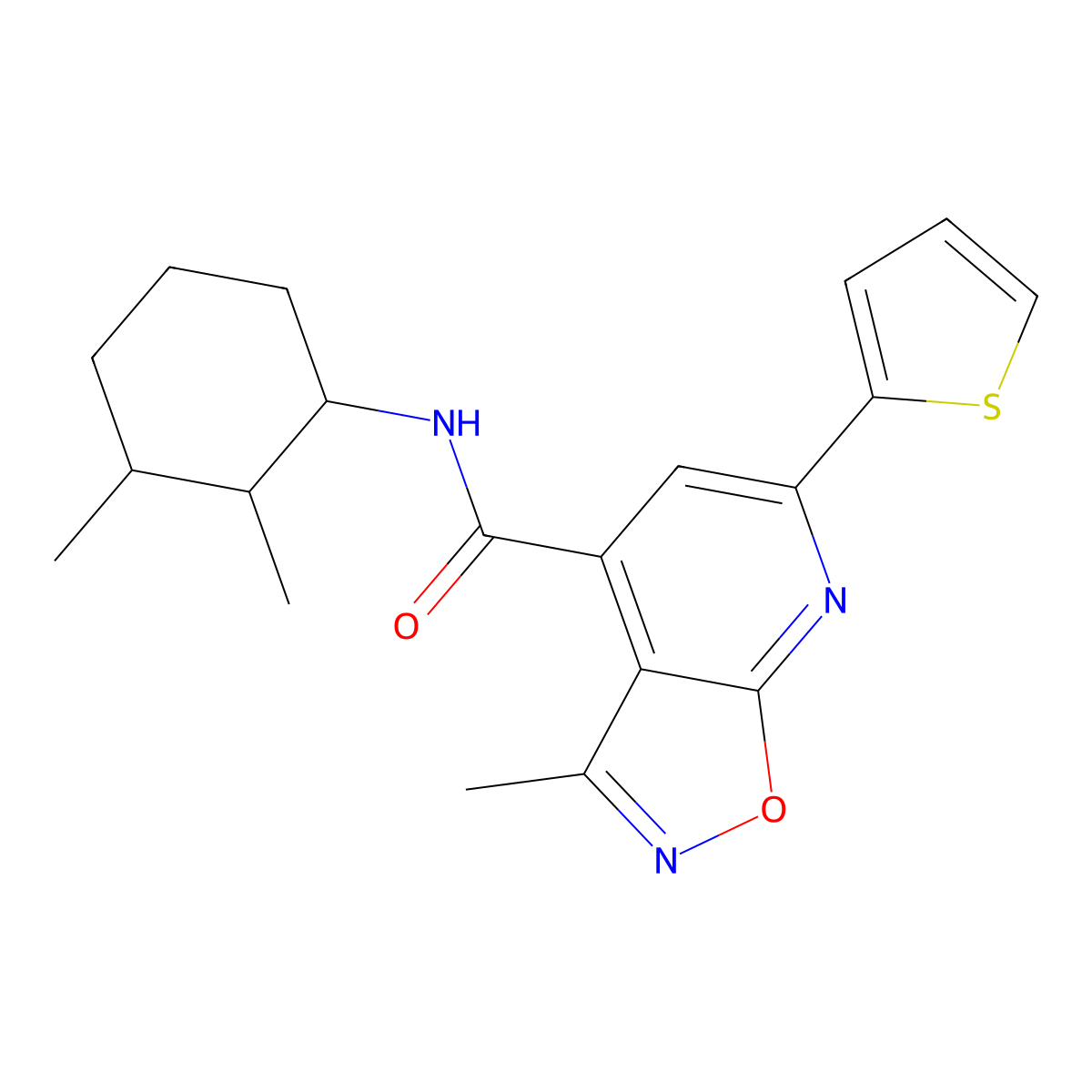 N-(2,3-dimethylcyclohexyl)-3-methyl-6-(thiophen-2-yl)[1,2]oxazolo[5,4-b]pyridine-4-carboxamide molecular structure, CAS 1053079-16-5