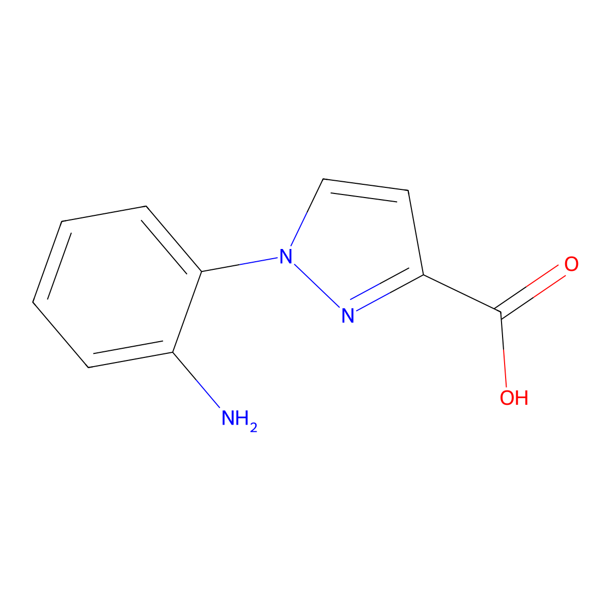 1-(2-aminophenyl)-1H-pyrazole-3-carboxylic acid molecular structure, CAS 1053081-83-6