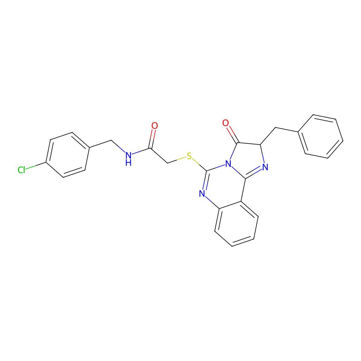 2-((2-benzyl-3-oxo-2,3-dihydroimidazo[1,2-c]quinazolin-5-yl)thio)-N-(4-chlorobenzyl)acetamide molecular structure, CAS 1053085-41-8