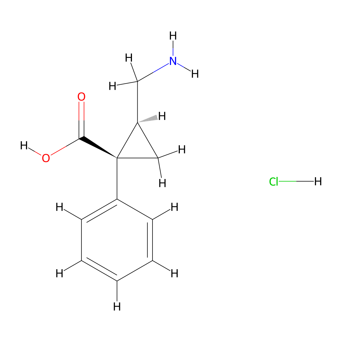 2-(Aminomethyl)-1-phenylcyclopropane-1-carboxylic acid--hydrogen chloride (1/1) molecular structure, CAS 105310-28-9