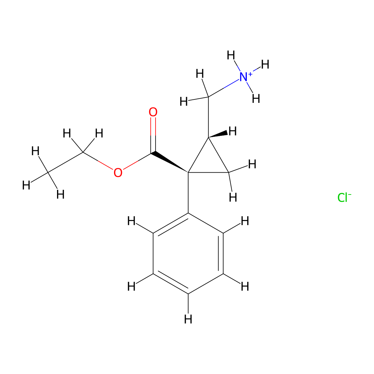 Ethyl 2-(aminomethyl)-1-phenylcyclopropane-1-carboxylate--hydrogen chloride (1/1) molecular structure, CAS 105310-32-5