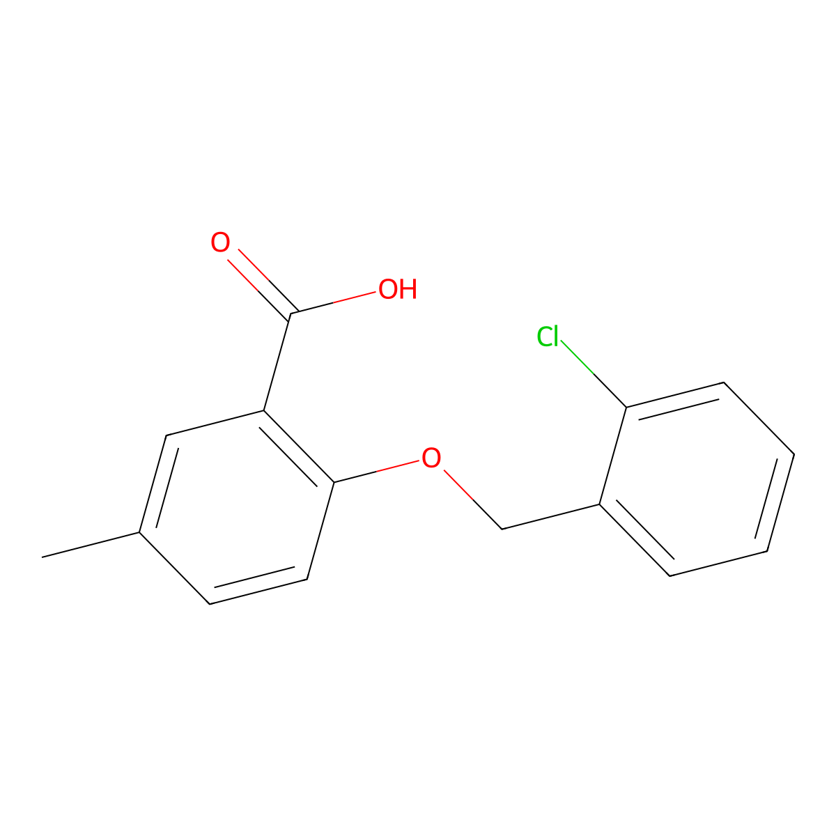 2-[(2-Chlorophenyl)methoxy]-5-methylbenzoic acid molecular structure, CAS 1053116-94-1