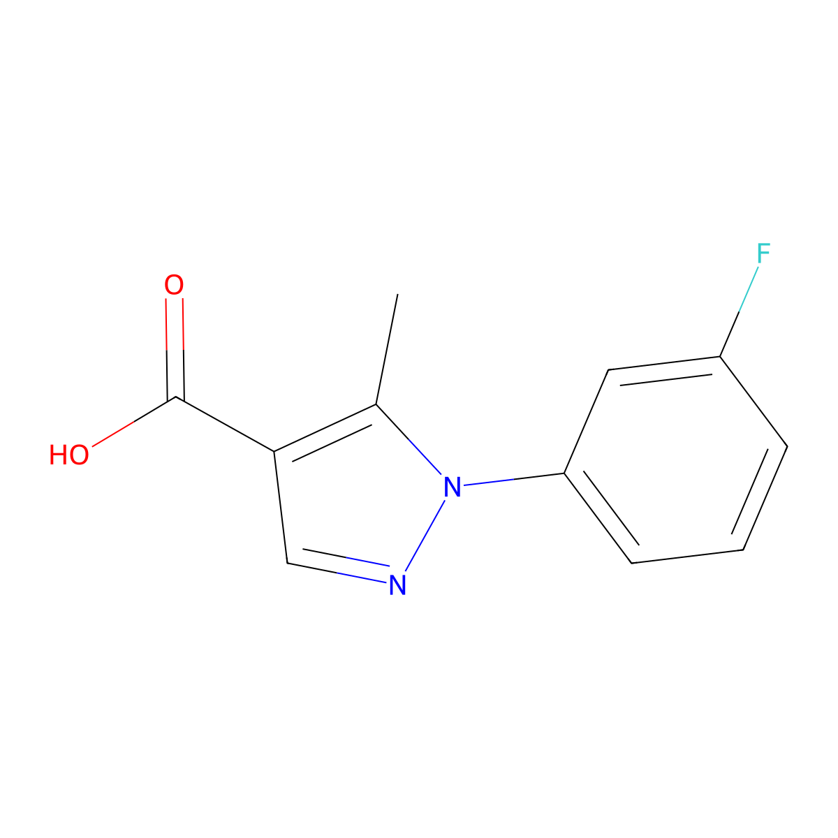 1-(3-fluorophenyl)-5-methyl-1H-pyrazole-4-carboxylic acid molecular structure, CAS 1053154-62-3