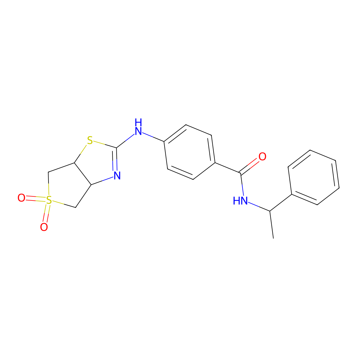 4-({5,5-dioxo-3aH,4H,6H,6aH-5lambda6-thieno[3,4-d][1,3]thiazol-2-yl}amino)-N-(1-phenylethyl)benzamide molecular structure, CAS 1053159-34-4