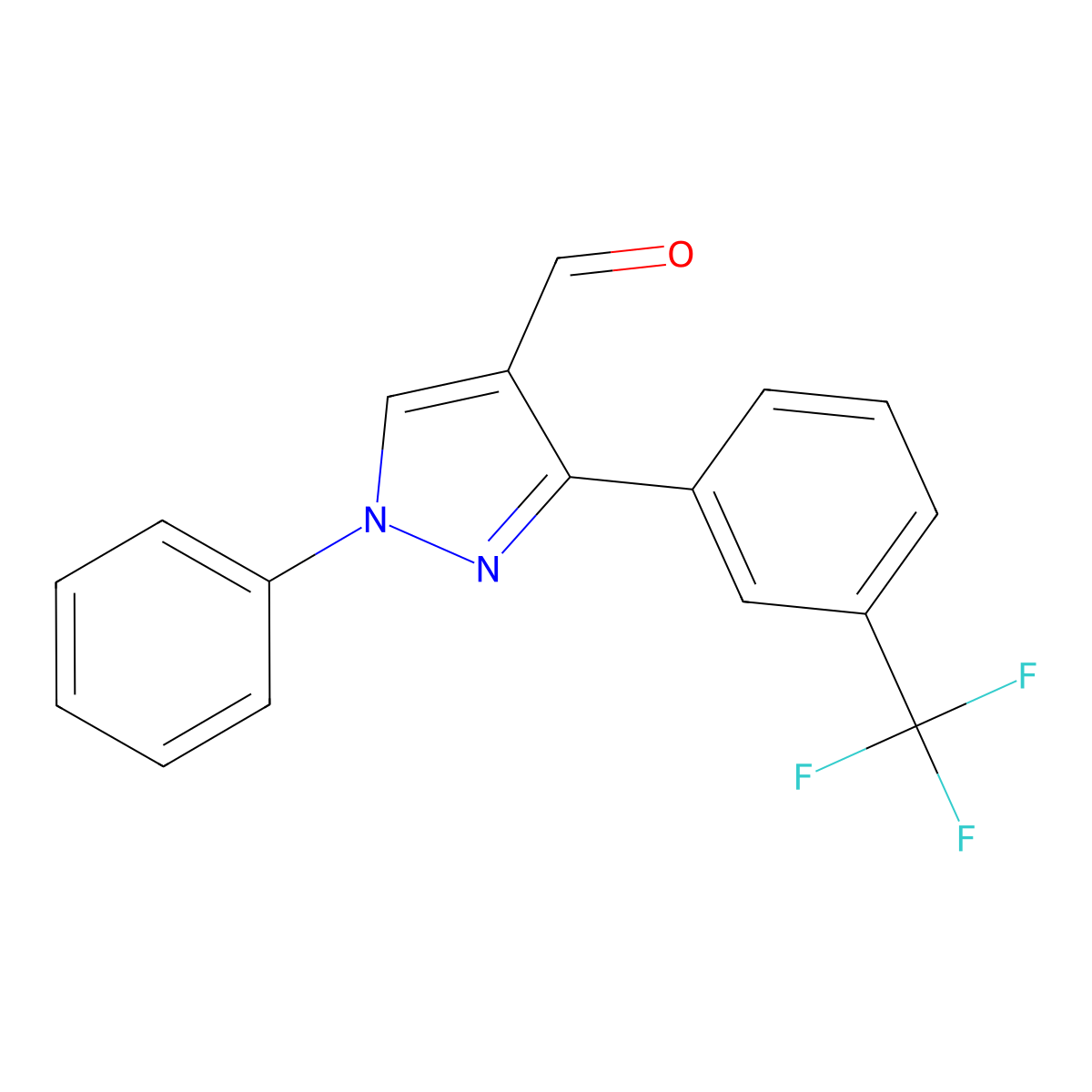 1-phenyl-3-[3-(trifluoromethyl)phenyl]-1H-pyrazole-4-carbaldehyde molecular structure, CAS 1053166-35-0