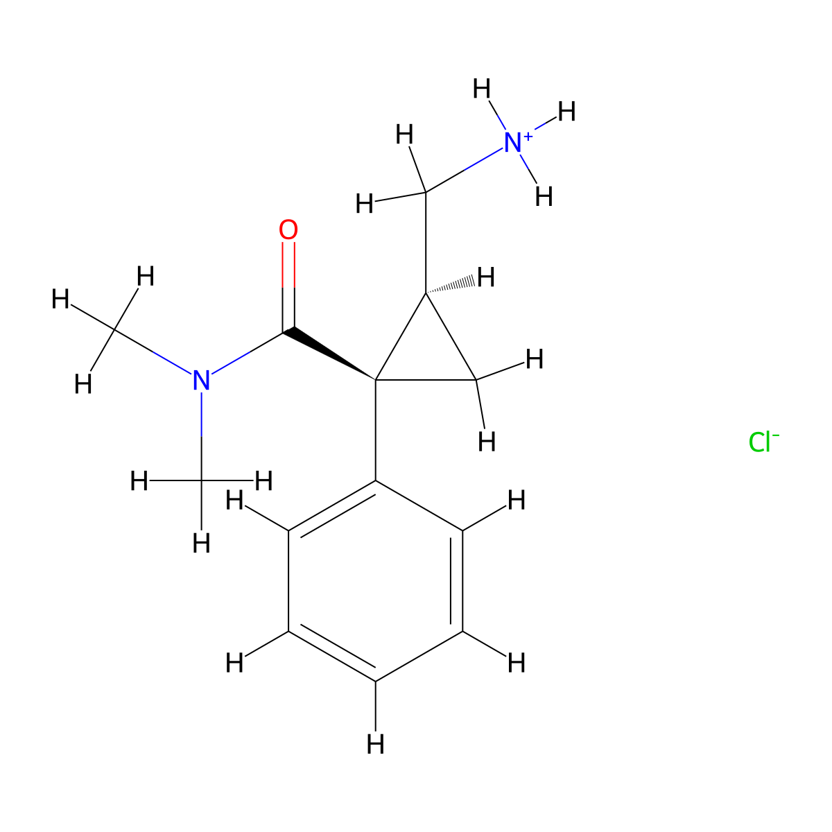 2-(Aminomethyl)-N,N-dimethyl-1-phenylcyclopropane-1-carboxamide--hydrogen chloride (1/1) molecular structure, CAS 105335-53-3