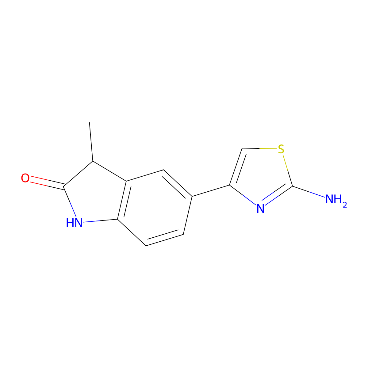 5-(2-amino-1,3-thiazol-4-yl)-3-methyl-2,3-dihydro-1H-indol-2-one molecular structure, CAS 105344-33-0