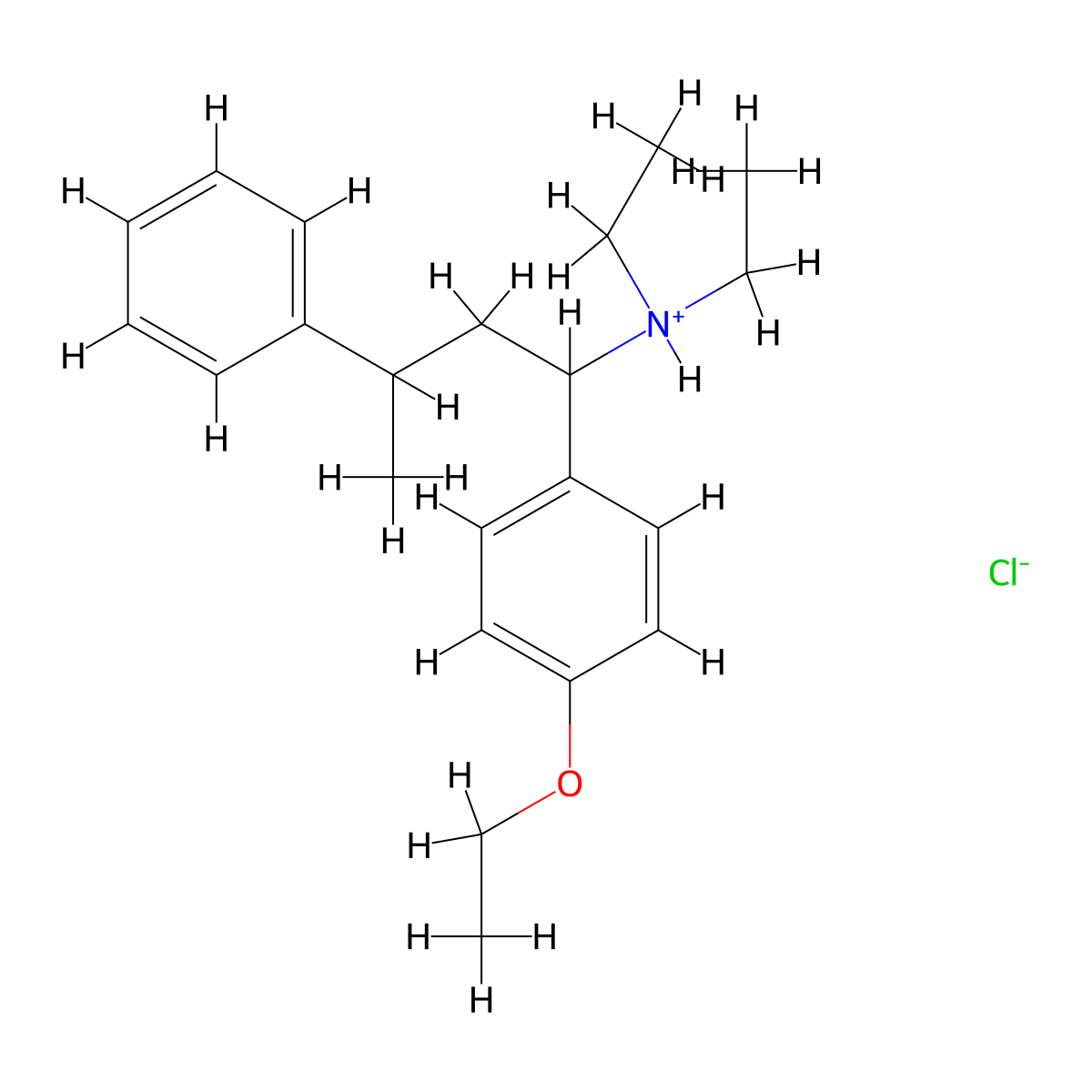 Benzenepropanamine, alpha-(4-ethoxyphenyl)-N,N-diethyl-gamma-methyl-, hydrochloride (1:1) molecular structure, CAS 10535-87-2