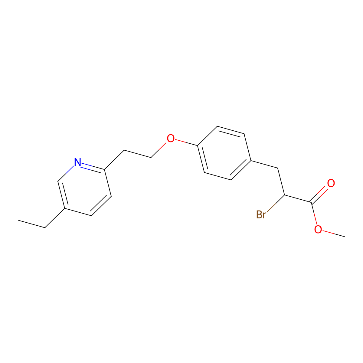 Methyl 2-bromo-3-(4-(2-(5-ethylpyridin-2-yl)ethoxy)phenyl)propanoate molecular structure, CAS 105355-25-7