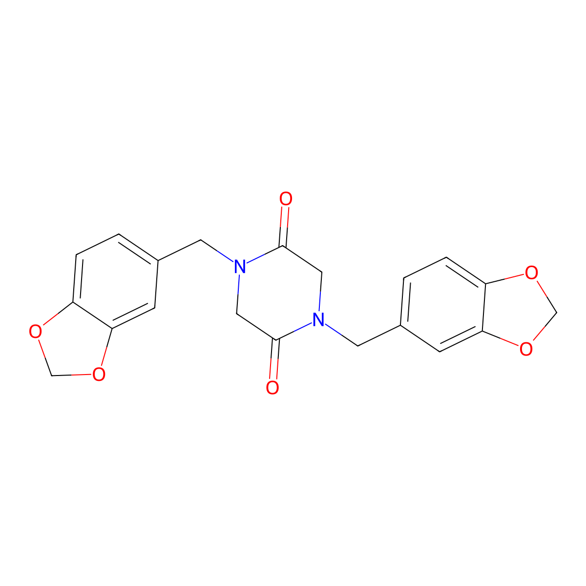 1,4-bis[(2H-1,3-benzodioxol-5-yl)methyl]piperazine-2,5-dione molecular structure, CAS 105364-48-5