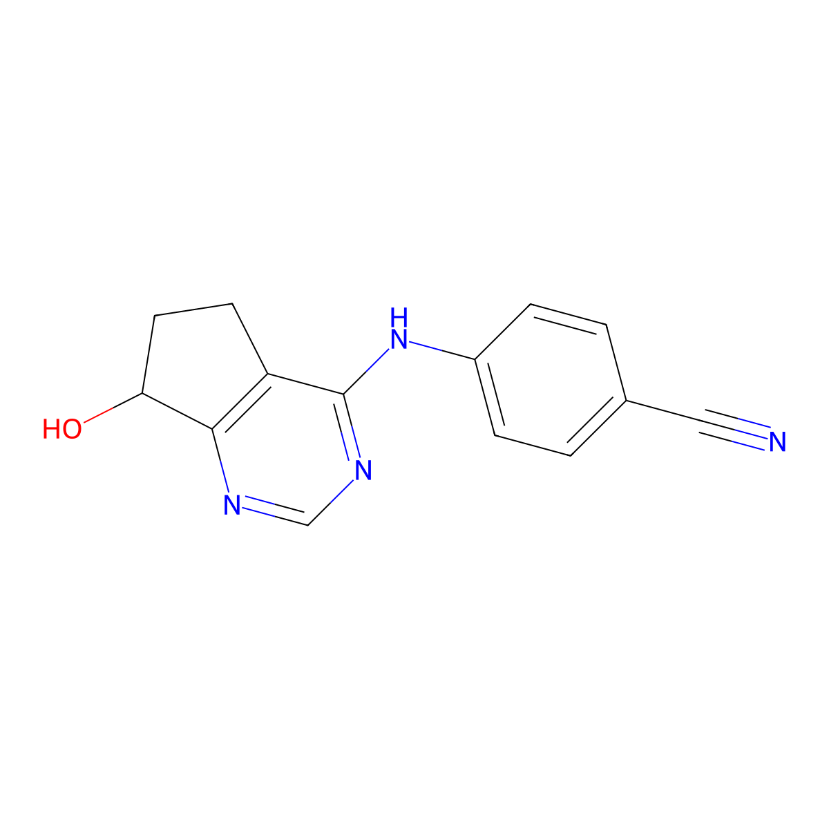 4-((6,7-Dihydro-7-hydroxy-5H-cyclopentapyrimidin-4-yl)amino)benzonitrile molecular structure, CAS 105365-76-2
