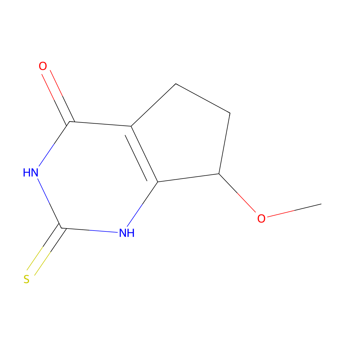 7-Methoxy-2-thioxo-2,3,6,7-tetrahydro-1H-cyclopenta[d]pyrimidin-4(5H)-one molecular structure, CAS 105365-78-4