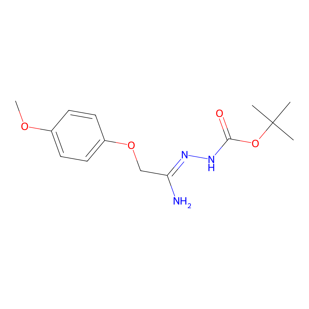 N'-[1-Amino-2-(4-methoxyphenoxy)ethylidene]hydrazinecarboxylic acid tert-butyl ester molecular structure, CAS 1053655-77-8