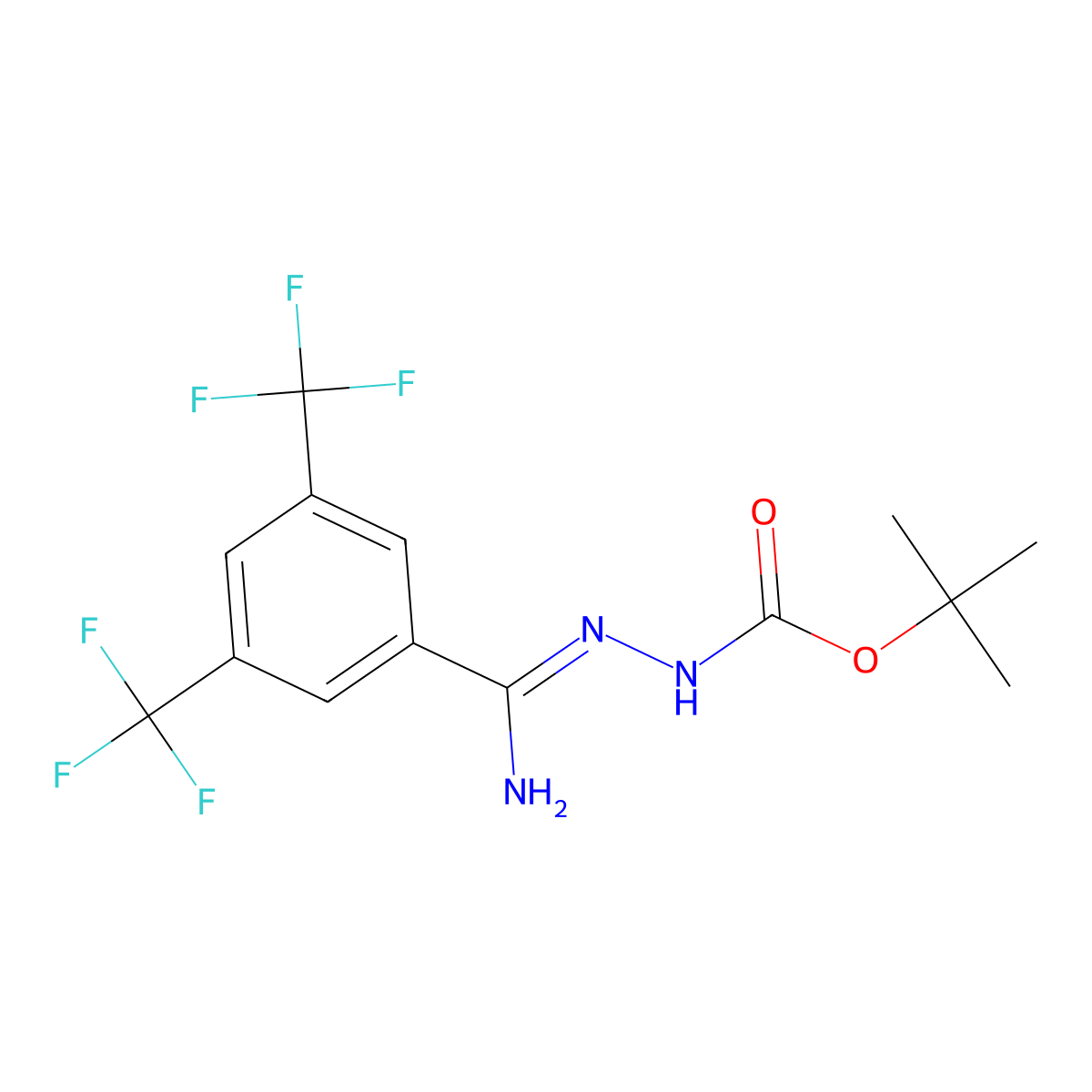 N'-[1-Amino-1-(3,5-bis-(trifluoromethyl)phenyl)-methylidene]hydrazinecarboxylic acid t-butyl ester molecular structure, CAS 1053655-95-0