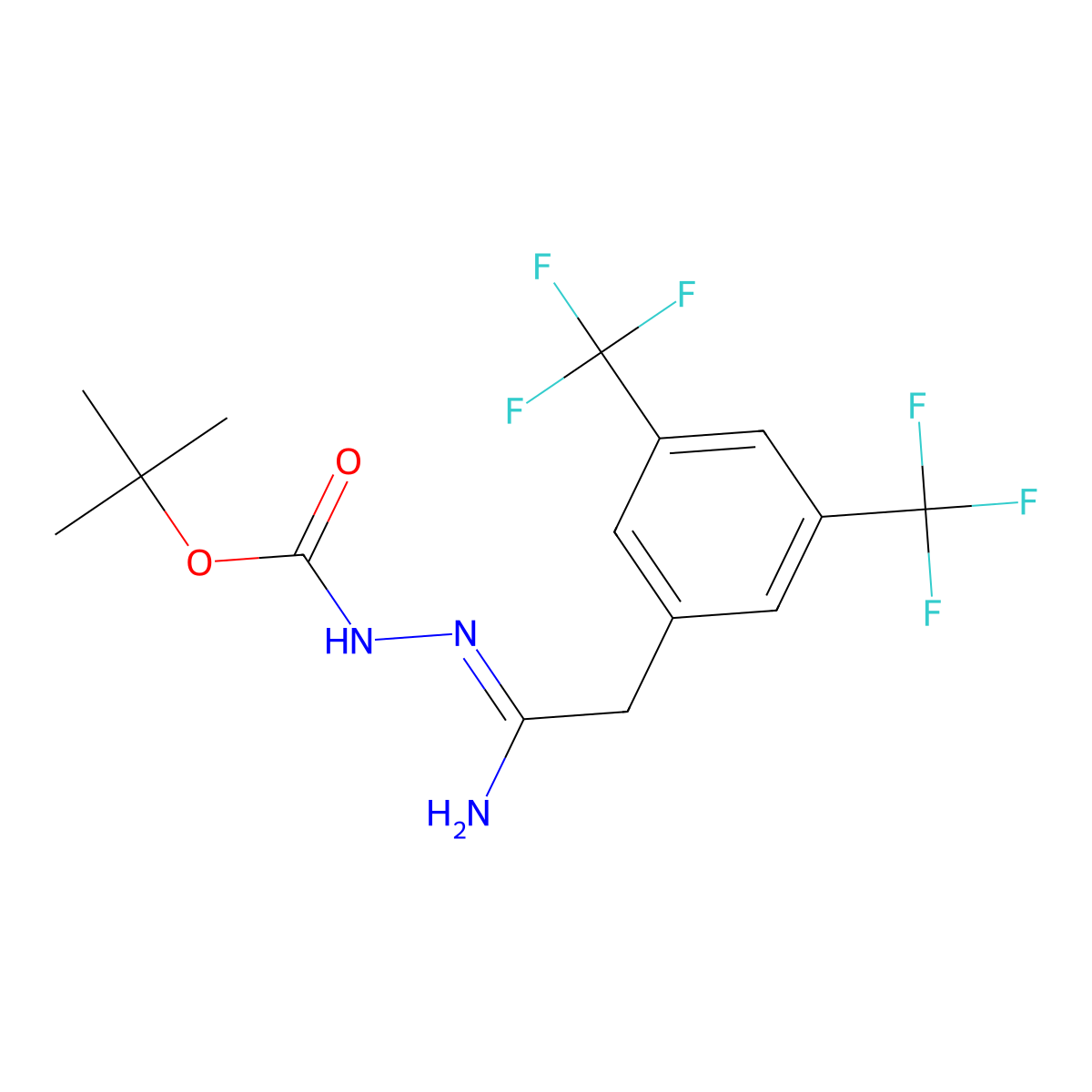 N'-[1-Amino-2-(3,5-bis-(trifluoromethyl)phenyl)ethylidene]hydrazinecarboxylic acid tert-butyl ester molecular structure, CAS 1053656-14-6