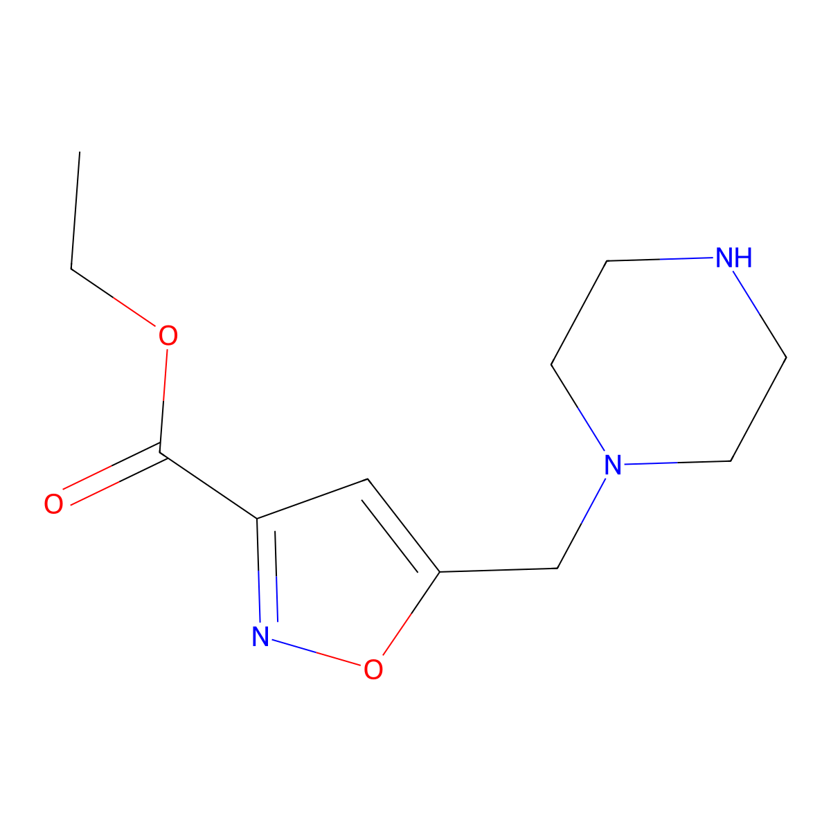 Ethyl 5-piperazin-1-ylmethylisoxazole-3-carboxylate molecular structure, CAS 1053656-18-0