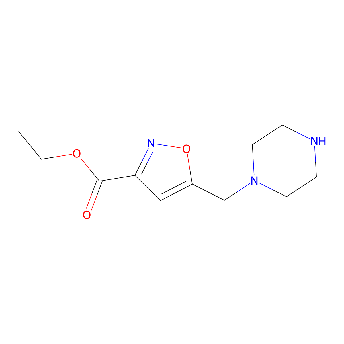 Ethyl 5-piperazin-1-ylmethylisoxazole-3-carboxylate molecular structure, CAS 1053656-18-0