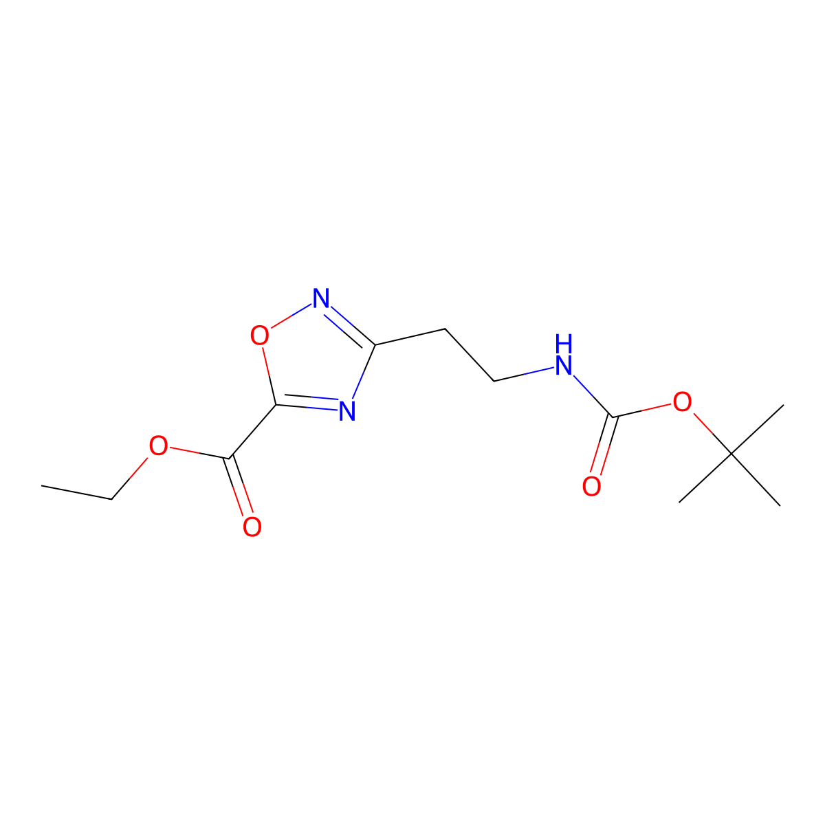 Ethyl 3-(2-tert-butyloxycarbonylaminoethyl)-[1,2,4]oxadiazole-5-carboxylate molecular structure, CAS 1053656-31-7
