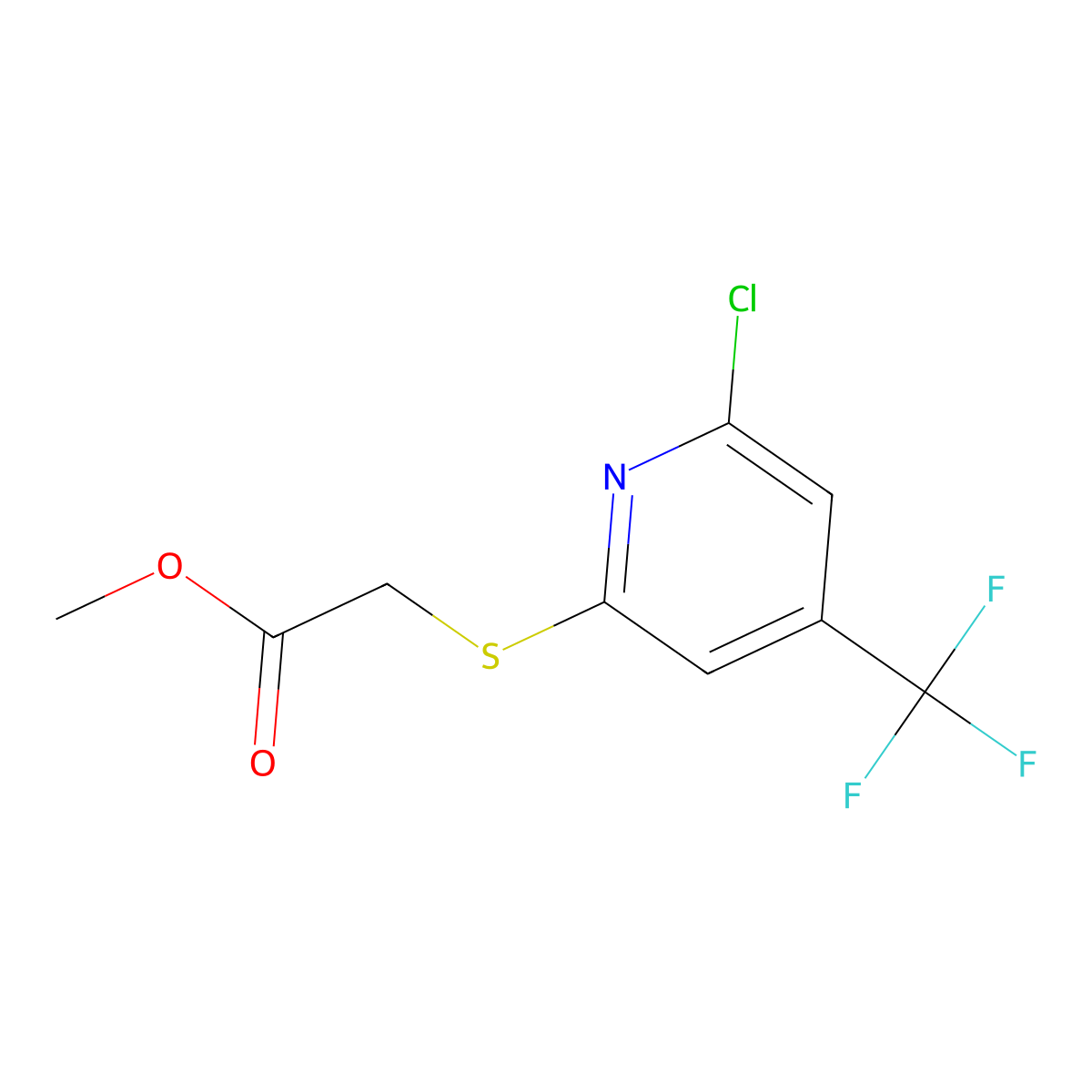 Methyl (6-chloro-4-(trifluoromethyl)pyridin-2-ylsulfanyl)acetate molecular structure, CAS 1053656-35-1