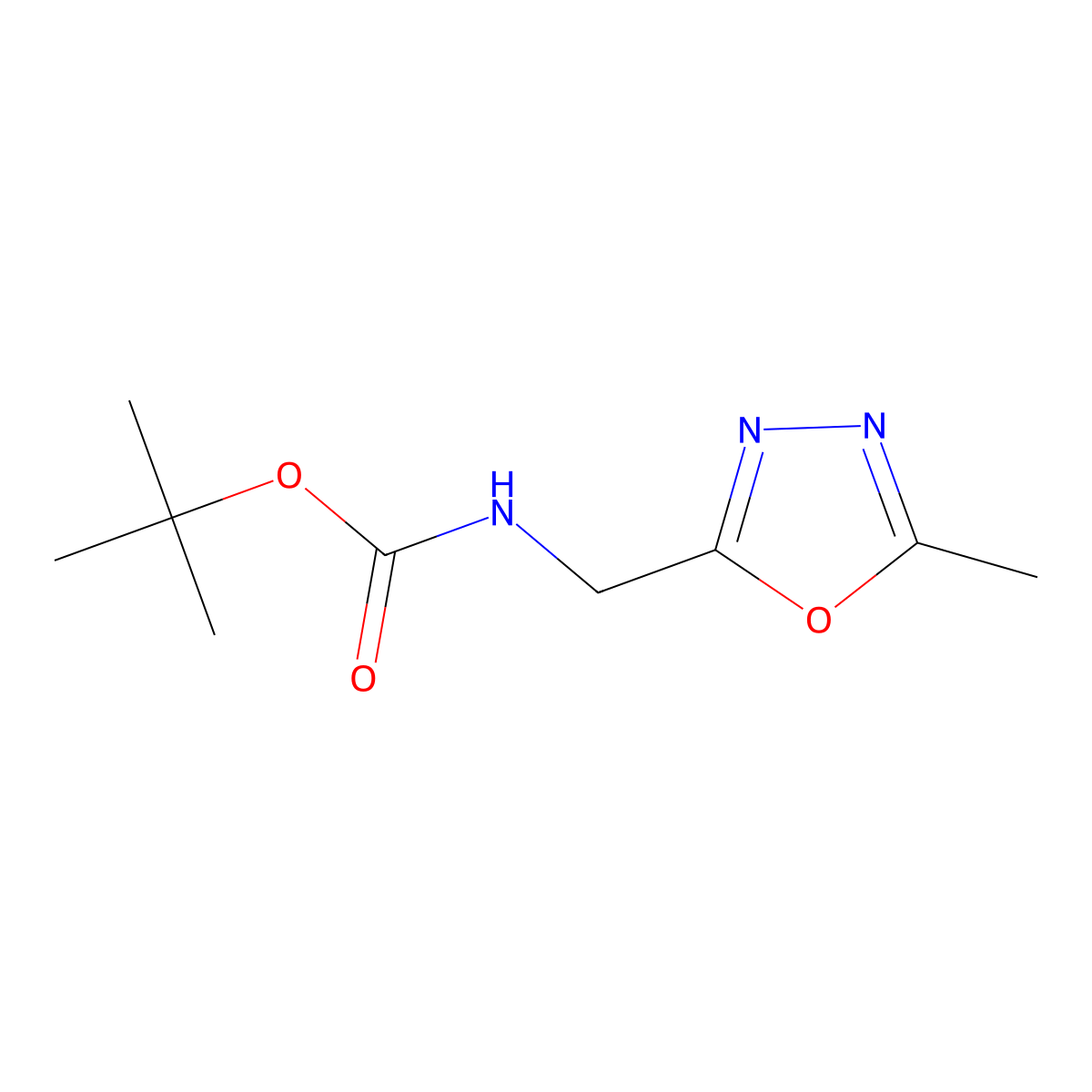 Tert-butyl ((5-methyl-1,3,4-oxadiazol-2-yl)methyl)carbamate molecular structure, CAS 1053656-43-1