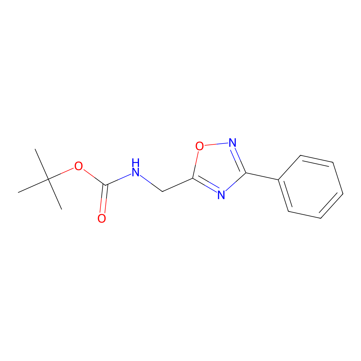 tert-butyl N-[(3-phenyl-1,2,4-oxadiazol-5-yl)methyl]carbamate molecular structure, CAS 1053656-50-0