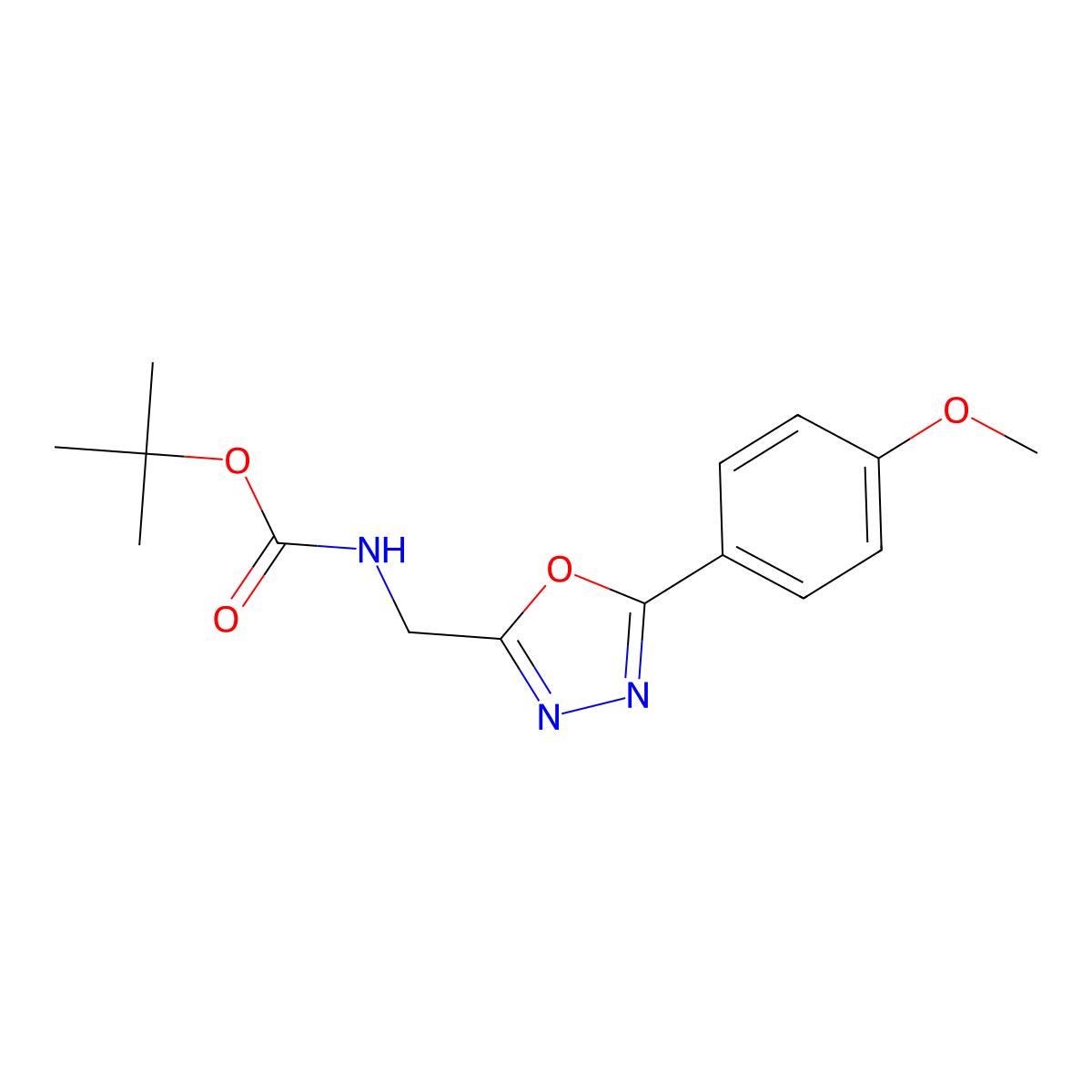 2-tert-Butyloxycarbonylaminomethyl-[5-(4-methoxyphenyl)-[1,3,4]oxadiazole molecular structure, CAS 1053656-55-5