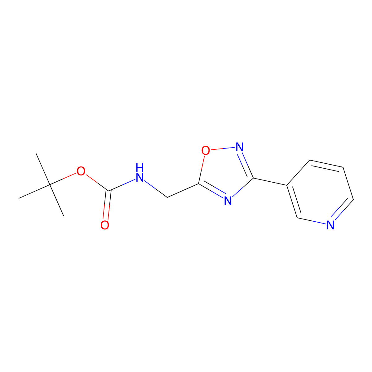 tert-butyl N-{[3-(pyridin-3-yl)-1,2,4-oxadiazol-5-yl]methyl}carbamate molecular structure, CAS 1053656-62-4
