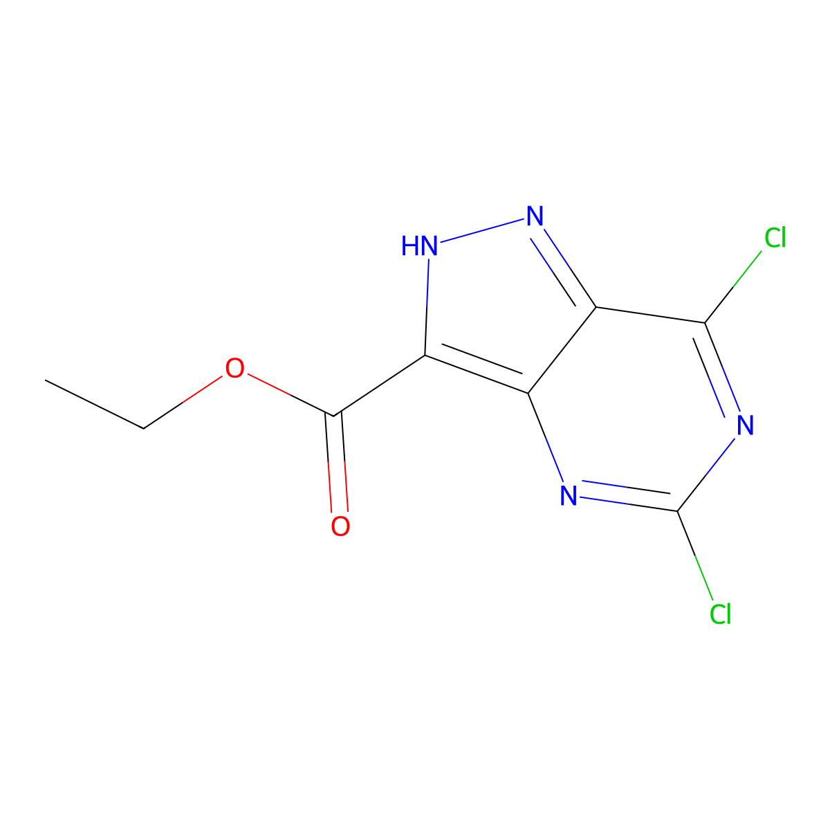 Ethyl 5,7-dichloro-1H-pyrazolo[4,3-D]pyrimidine-3-carboxylate molecular structure, CAS 1053656-63-5