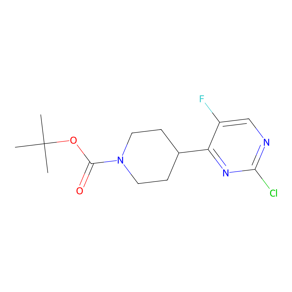 tert-butyl 4-(2-Chloro-5-fluoropyrimidin-4-yl)piperidine-1-carboxylate molecular structure, CAS 1053657-03-6
