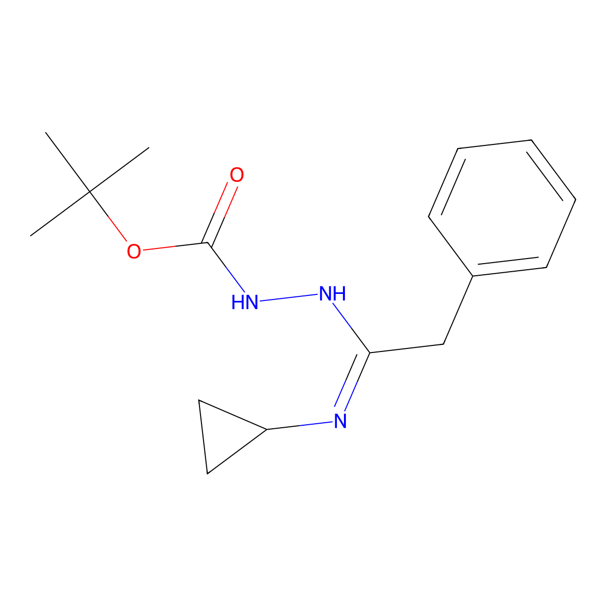 tert-Butyl 2-(1-(cyclopropylamino)-2-phenylethylidene)hydrazinecarboxylate molecular structure, CAS 1053657-34-3