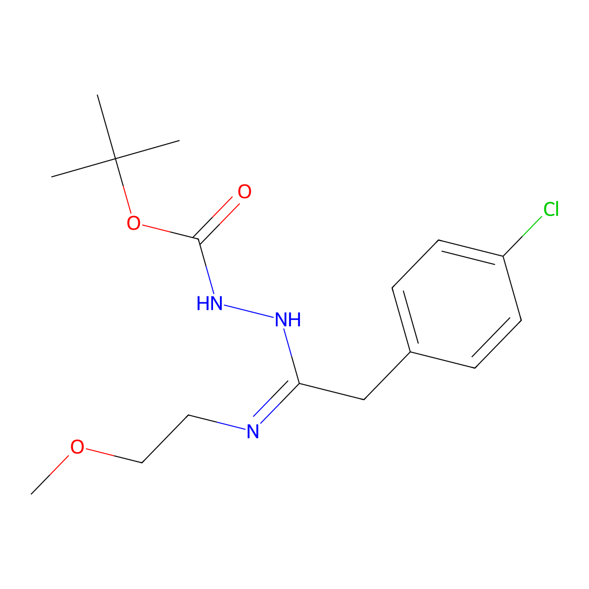 N'-[2-(4-Chloro-phenyl)-1-(2-methoxyethylamino)ethylidene]hydrazinecarboxylic acid tert-butyl ester molecular structure, CAS 1053657-53-6