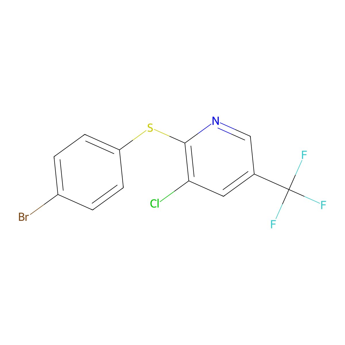 2-((4-Bromophenyl)thio)-3-chloro-5-(trifluoromethyl)pyridine molecular structure, CAS 1053658-57-3