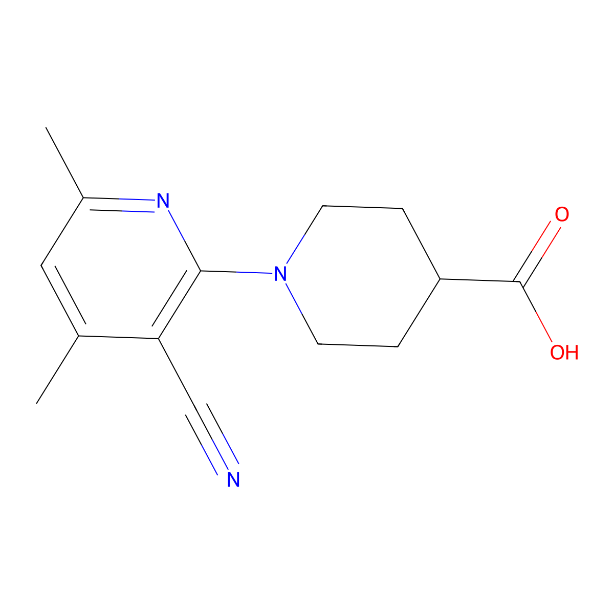 1-(3-Cyano-4,6-dimethyl-2-pyridyl)piperidine-4-carboxylic acid molecular structure, CAS 1053659-13-4