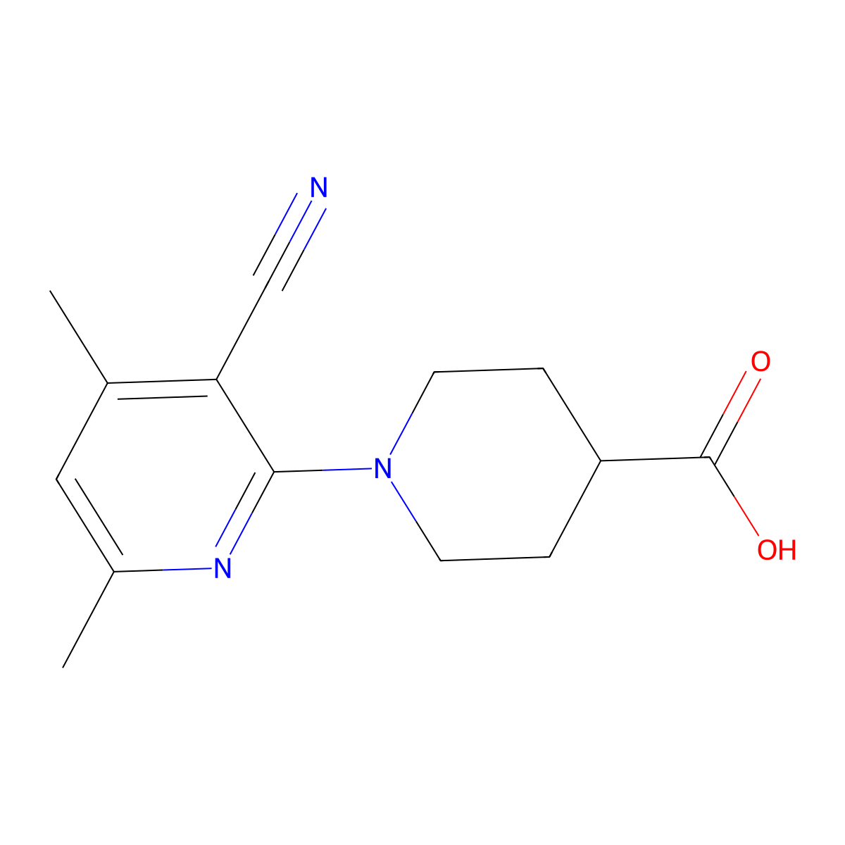 1-(3-Cyano-4,6-dimethyl-2-pyridyl)piperidine-4-carboxylic acid molecular structure, CAS 1053659-13-4