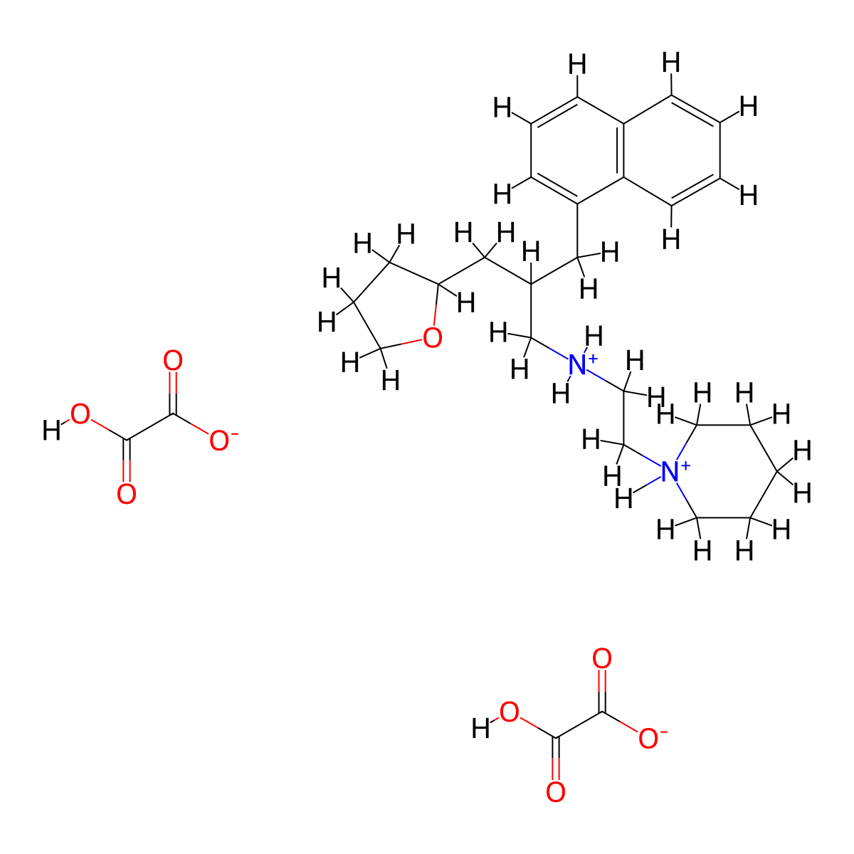 2-Furanpropylamine, tetrahydro-beta-(1-naphthylmethyl)-N-(2-piperidinoethyl)-, bioxalate molecular structure, CAS 10537-03-8