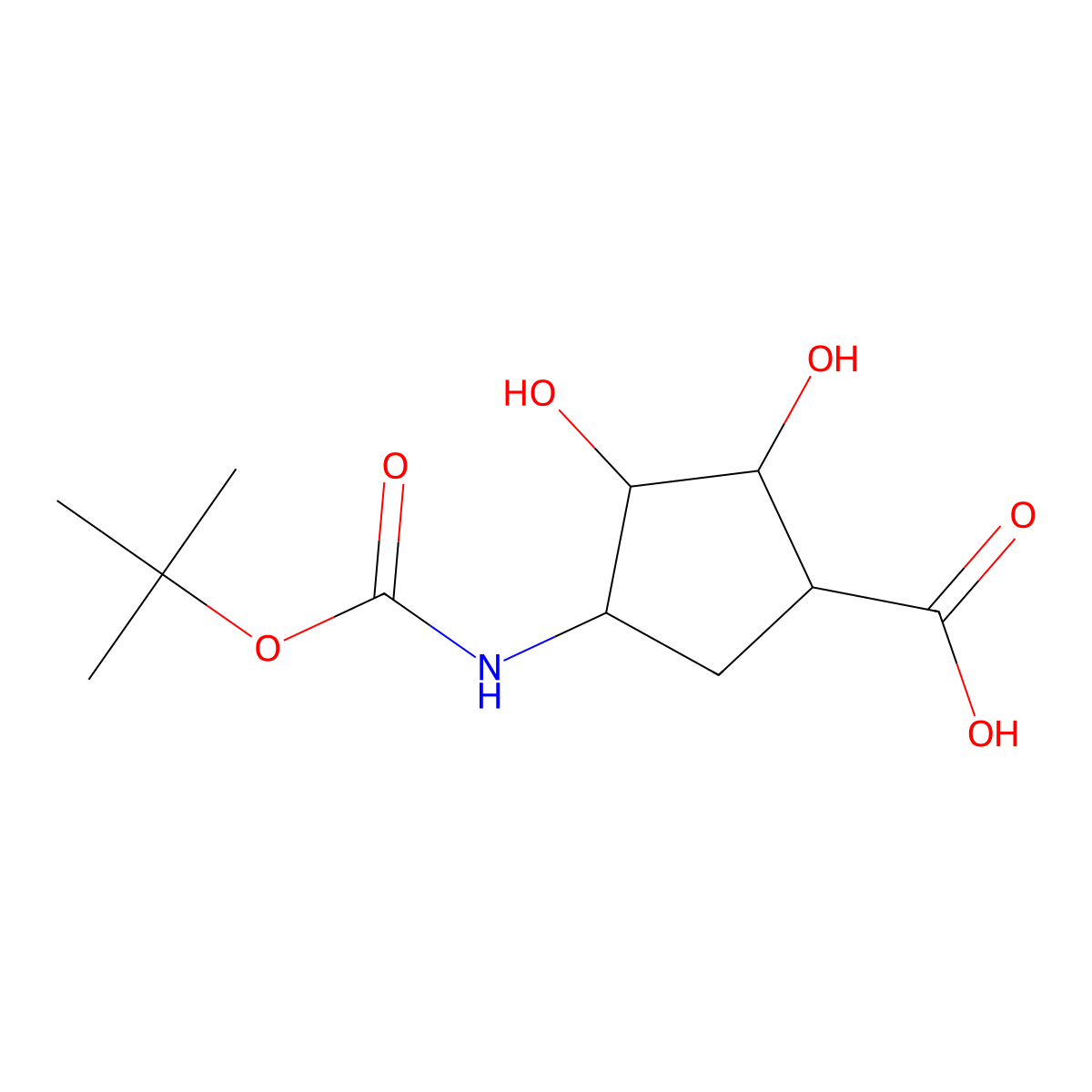 (1S,2R,3S,4R)-2,3-Dihydroxy-4-[(2-methylpropan-2-yl)oxycarbonylamino]cyclopentane-1-carboxylic acid molecular structure, CAS 1053703-38-0