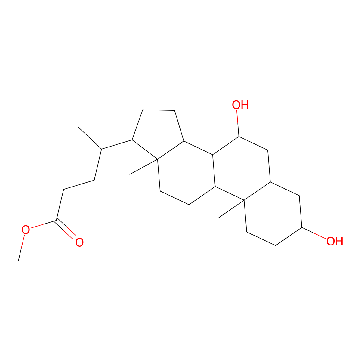 Cholan-24-oic acid, 3,7-dihydroxy-, methyl ester, (3alpha,5beta,7beta)- molecular structure, CAS 10538-55-3