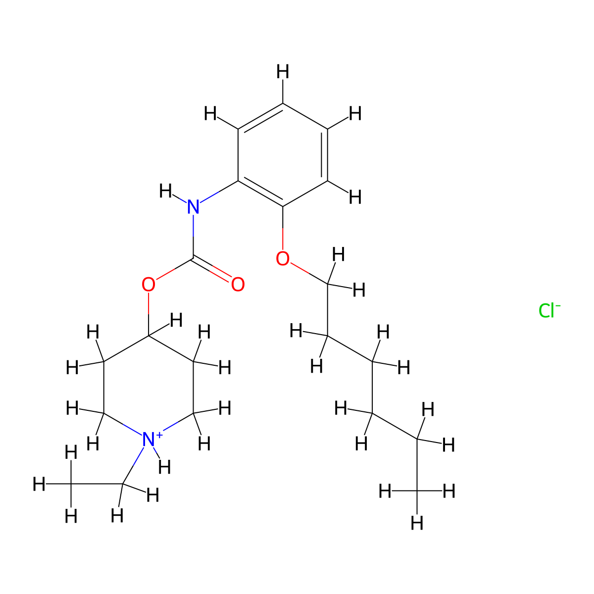 Carbanilic acid, o-(hexyloxy)-, 1-ethyl-4-piperidyl ester, hydrochloride molecular structure, CAS 105383-98-0