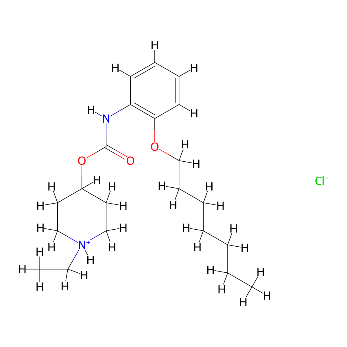 Carbanilic acid, o-(heptyloxy)-, 1-ethyl-4-piperidyl ester, hydrochloride molecular structure, CAS 105383-99-1