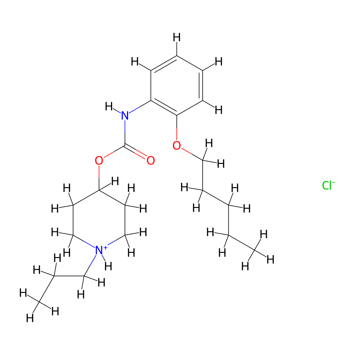 Carbanilic acid, o-(pentyloxy)-, 1-propyl-4-piperidyl ester, hydrochloride molecular structure, CAS 105384-04-1