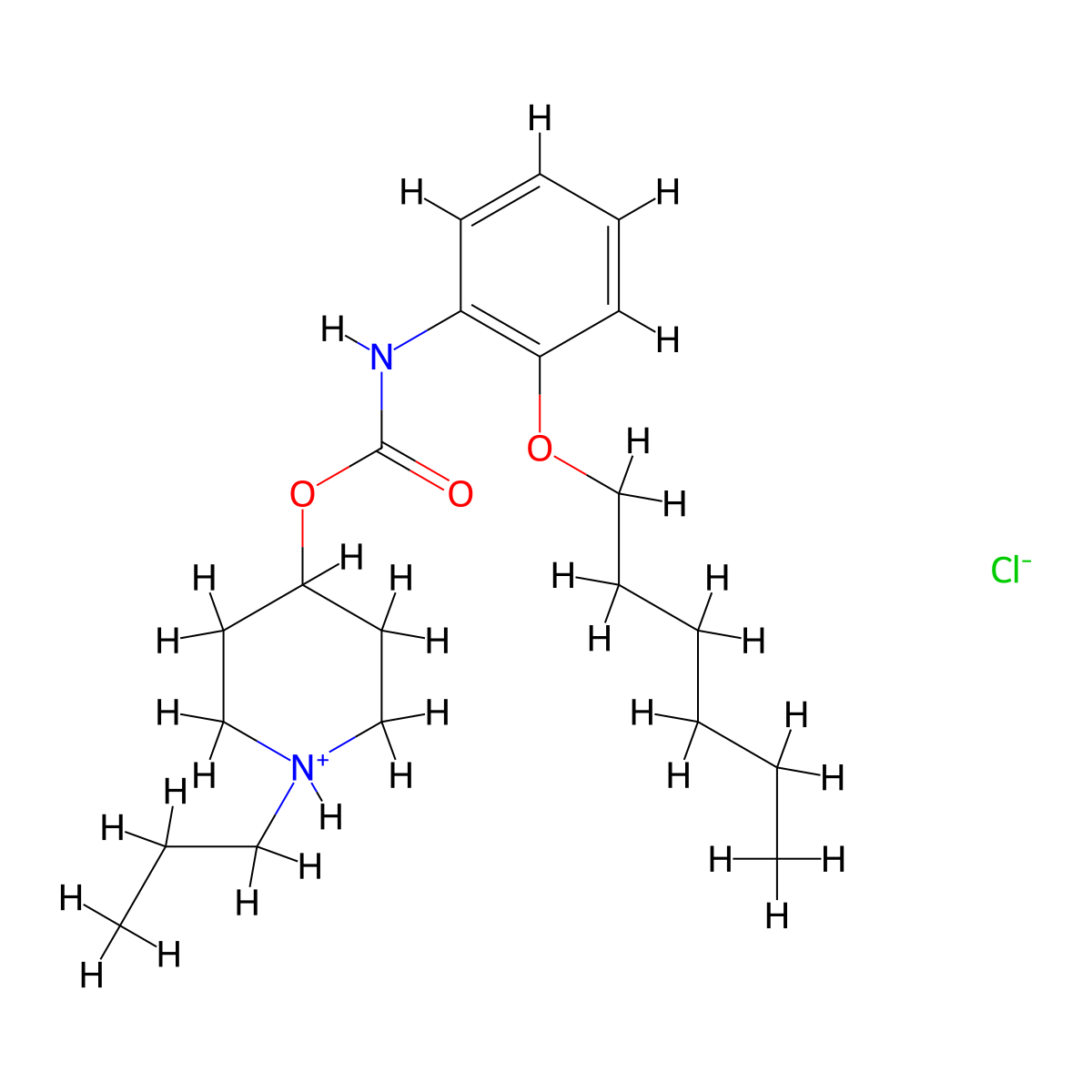 Carbanilic acid, o-(hexyloxy)-, 1-propyl-4-piperidyl ester, hydrochloride molecular structure, CAS 105384-05-2