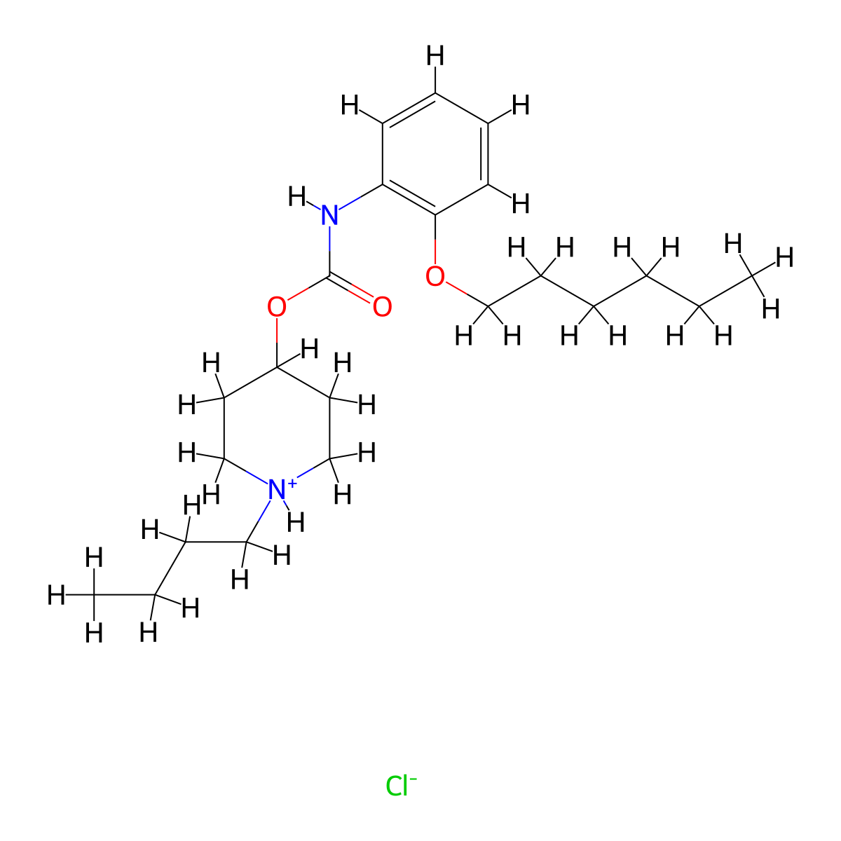 Carbanilic acid, o-(hexyloxy)-, 1-butyl-4-piperidyl ester, hydrochloride molecular structure, CAS 105384-12-1